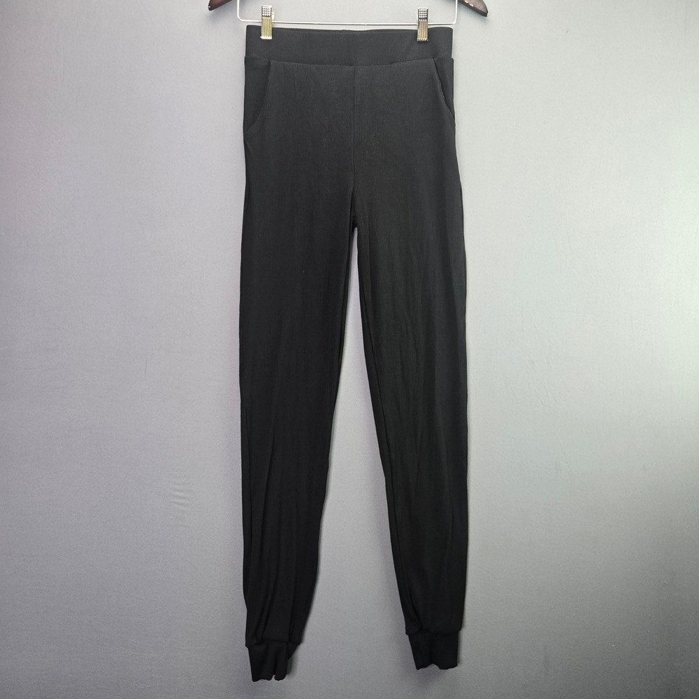 Naked Wardrobe Joggers Ribbed High Waist Pants Size M Black Pockets Cuffed Ankle